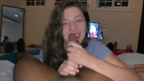 Amateur interracial sex with a hot brunette and a big white dick