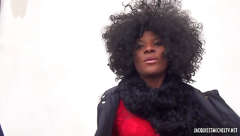 Ebony woman gets fucked by two men in an interracial threesome