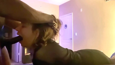 Amateur brunette with large black cock shows off her body