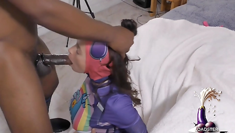 Brunette slut training with her big cock in the deep throat