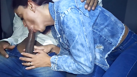 Latina teen with tits doing a deep throat and blowjob