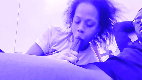 Brunette slut with big natural ass getting deepthroated by stud