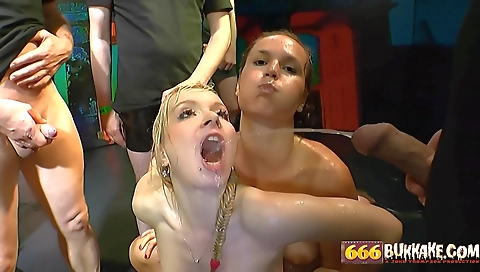 Amateur blonde and brunette in a hairy pussy group sex pov