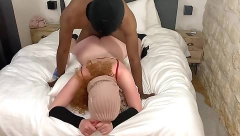 Horny blonde in black lingerie gets creampied on webcam