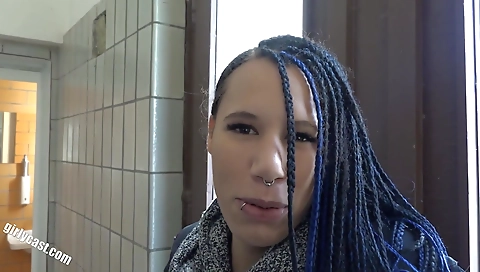 Interracial babe gets fucked with a big dick in the public