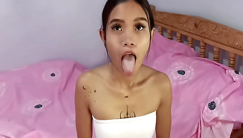Asian teen with tattoos gets a creampie in her pussy