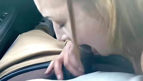 Horny blonde takes it in her mouth and then deep throat