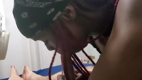 Ebony teen sucks and fucks that big dick deepthroat