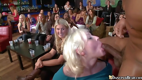 Ebony stripper in striped bikini and a sexy black man fuck