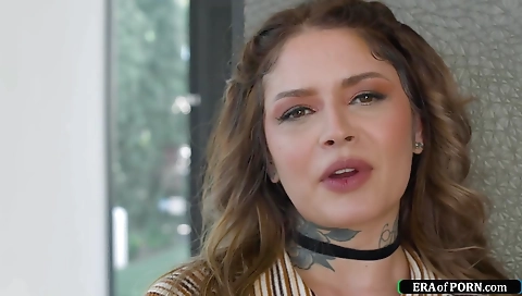 Brunette chick is getting fucked by a tattooed stranger