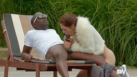 Outdoor interracial sex for amateur brunette and a milf