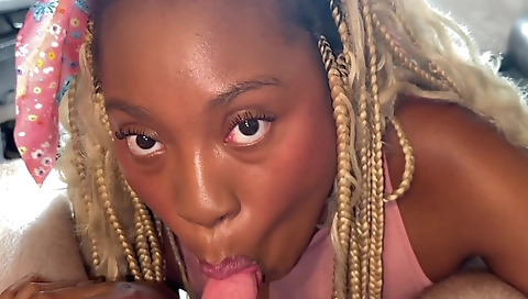 Ebony girl in a blonde and ebony dress gets fucked