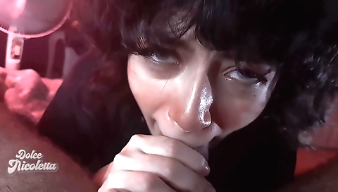 Cute brunette with a round booty gets a big dick in her mouth