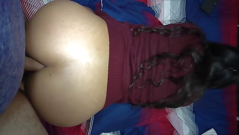 Ebony teen in black stockings gets fucked by her boyfriend