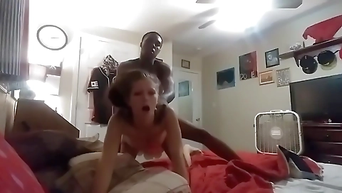 Brunette with big boobs is getting a blowjob on webcam