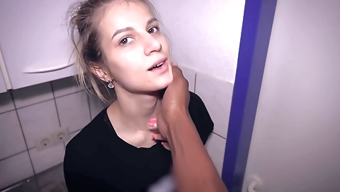 Amateur blonde girl with a sexy face mask is fucked