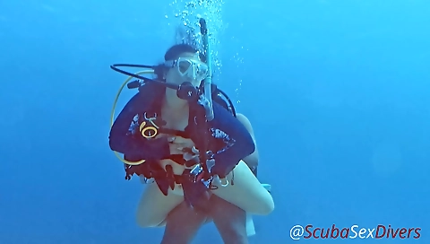 Bitch in an interracial bikini bottoms scuba diving